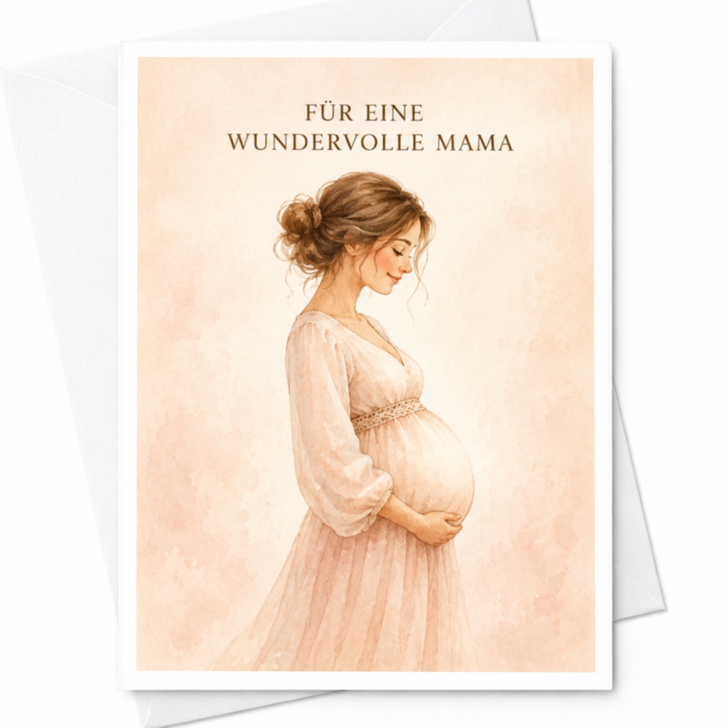 Für Eine Wundervolle Mama Mother's Day Card Pregnant Woman Illustration For Expecting Mom Watercolor Art Greeting Card C3959