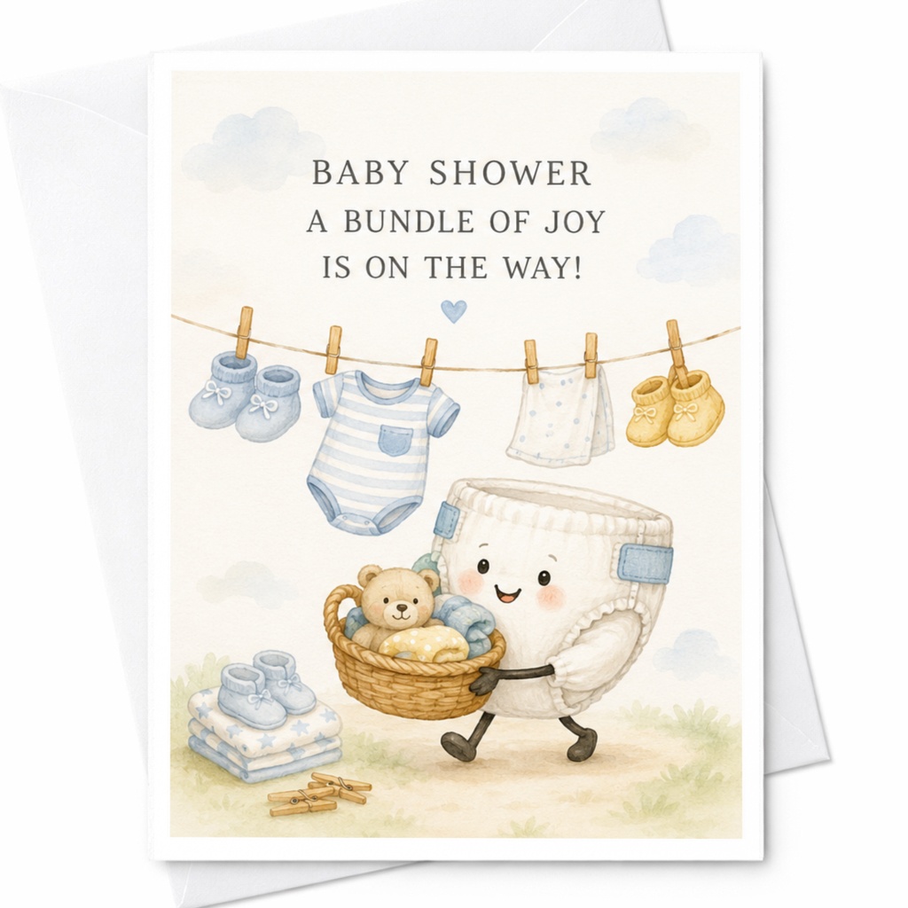 Baby Shower A Bundle Of Joy Is On The Way! Cute Baby Shower Card New Mom Pregnancy Announcement Adorable Diaper C3946