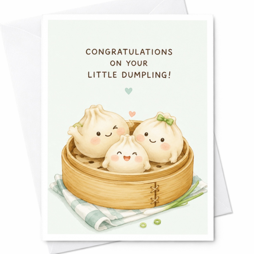Congratulations On Your Little Dumpling! Cute New Baby Card Dumpling Theme Baby Shower Card Gender Neutral Greeting C3948