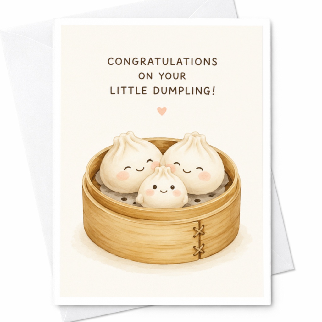 Congratulations On Your Little Dumpling! Cute New Baby Card Dumpling Theme Baby Shower Card For New Parents Gender Neutral C3949