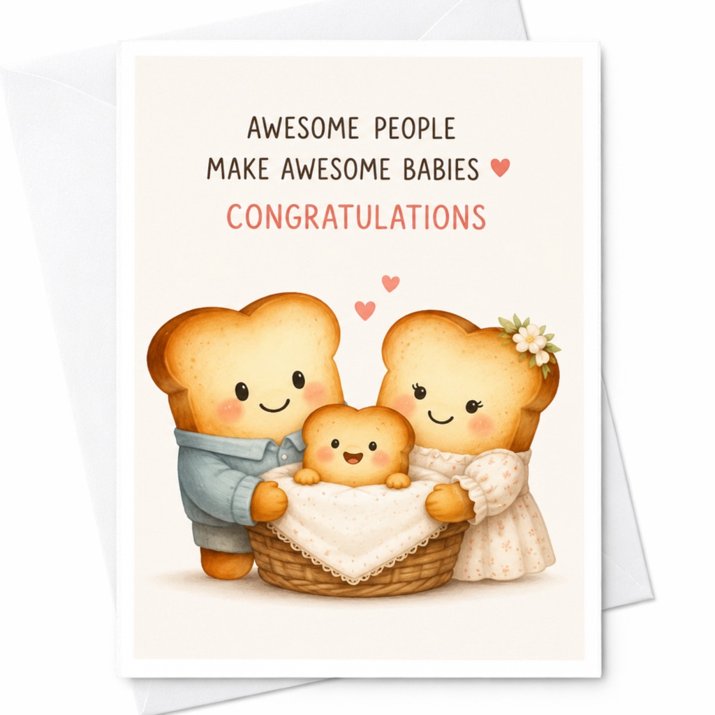 Awesome People Make Awesome Babies Congratulations Baby Shower Card Cute Bread Family New Parents Greeting Card C3952