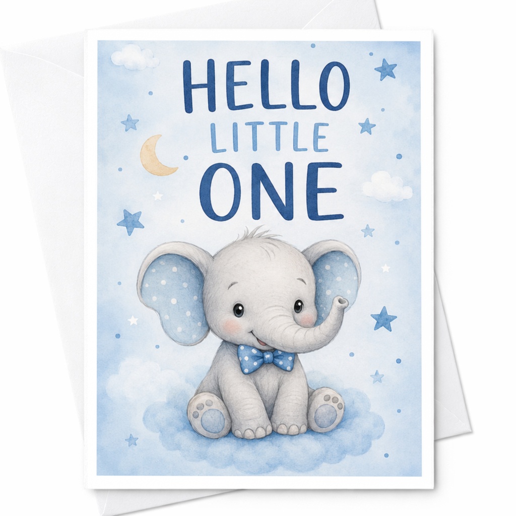 Hello Little One New Baby Card Cute Elephant Baby Shower Greeting Card For New Parents Adorable Animal Theme C3957