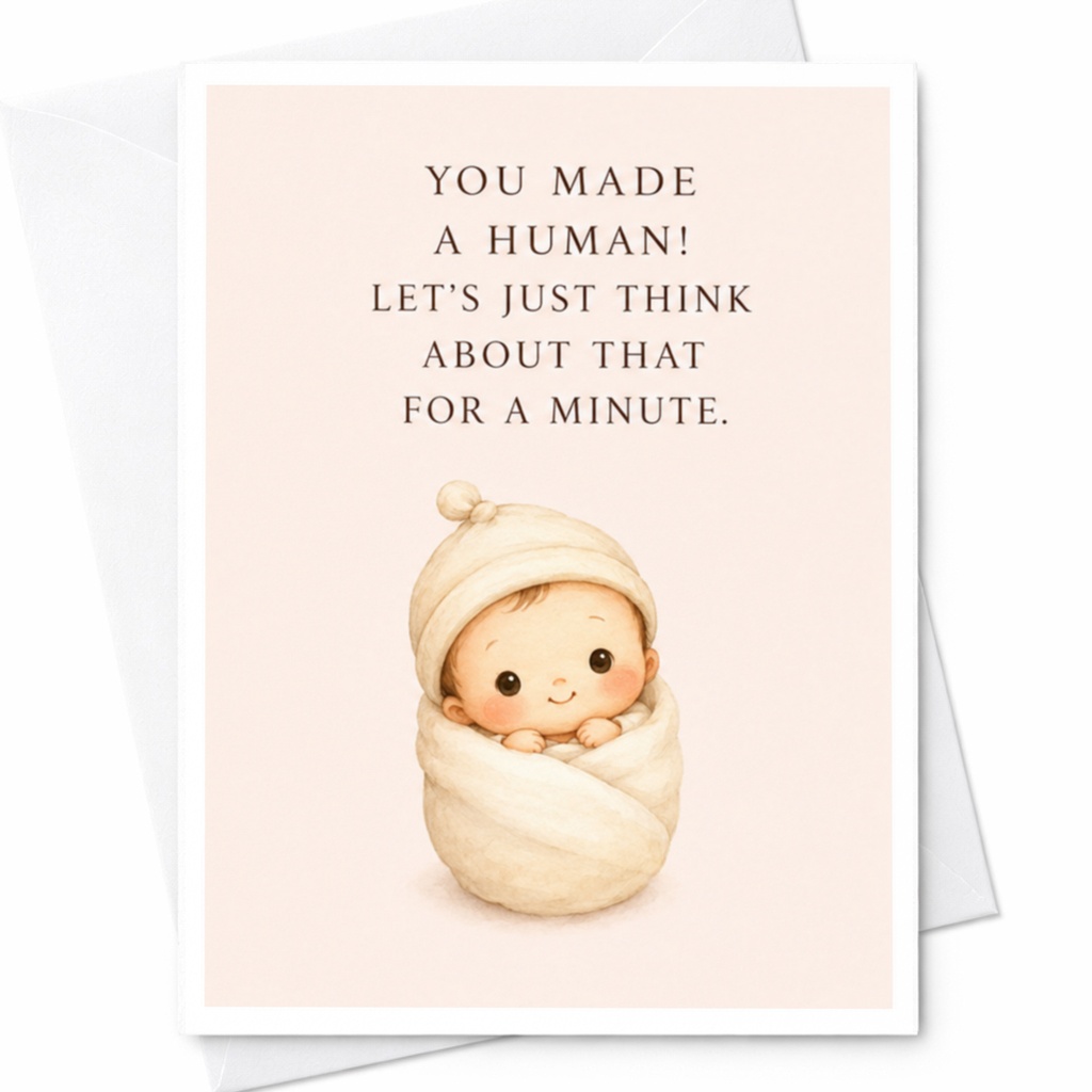 You Made A Human! Let’s Just Think About That For A Minute. Funny Baby Shower Card New Parents Pregnancy Announcement Cute Baby C3962
