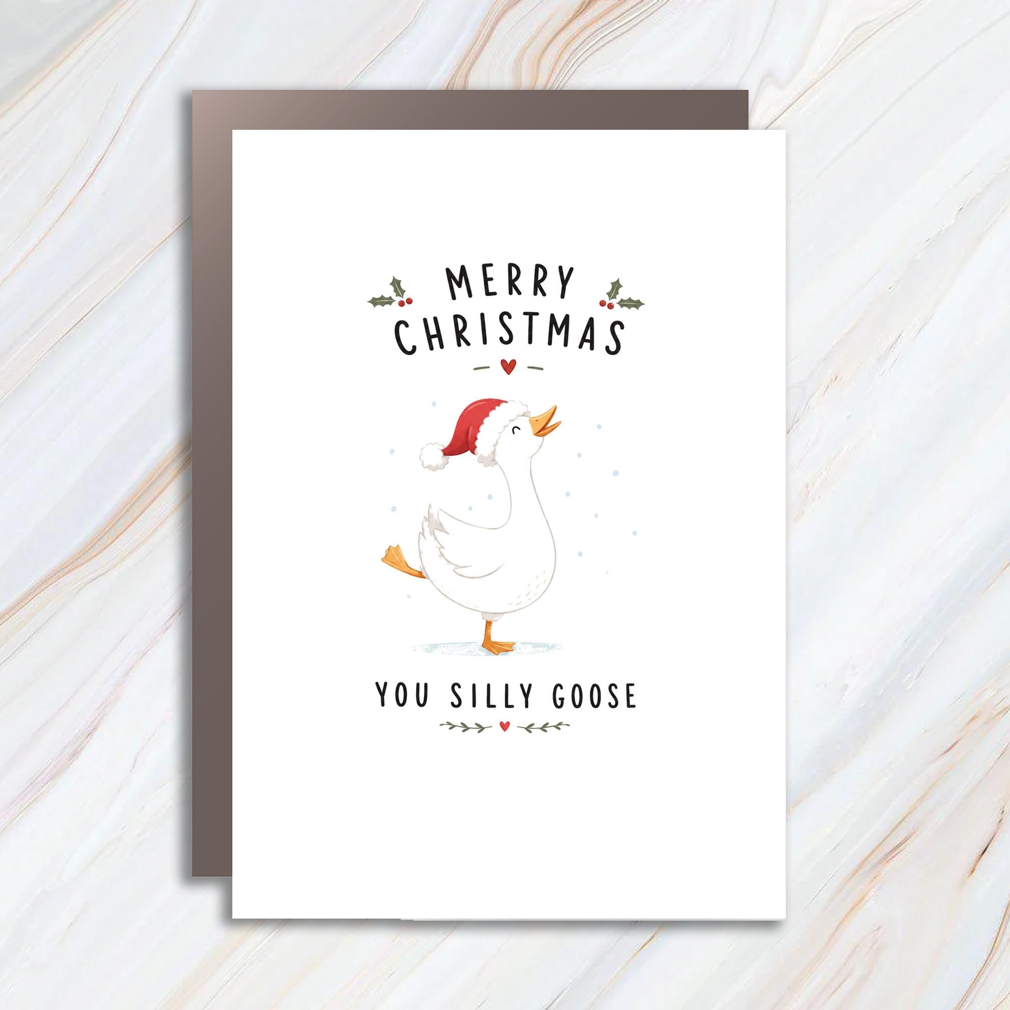 Merry Christmas You Silly Goose Funny Christmas Card Goose With Santa Hat Holiday Greeting Card For Friend Cute Animal CC4