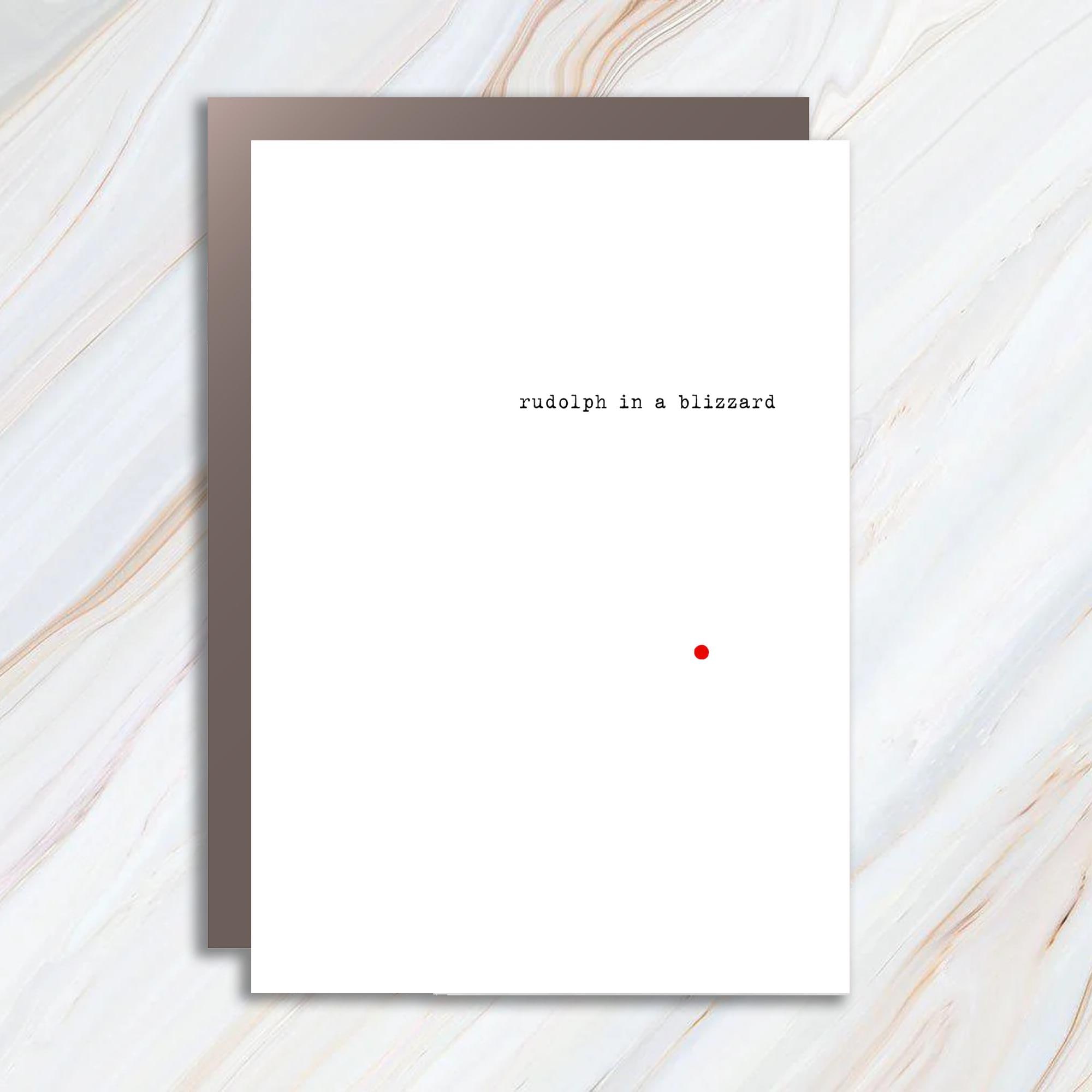 Rudolph In A Blizzard Funny Christmas Card Minimalist Rudolph Holiday Greeting Card Cute Red Nose Reindeer CC10