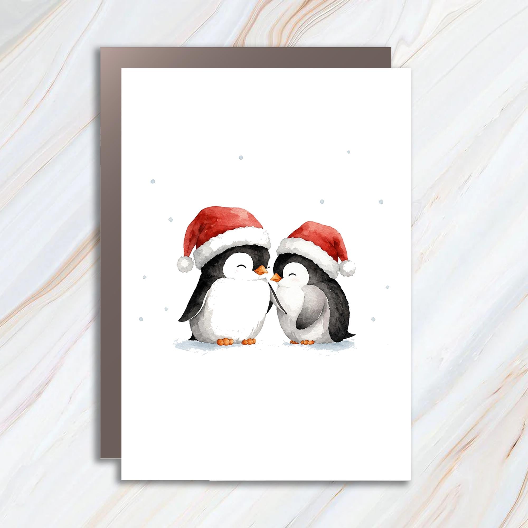 Penguins In Santa Hats Christmas Card Cute Holiday Greeting Card For Animal Lover Winter Festive Card Adorable CC8