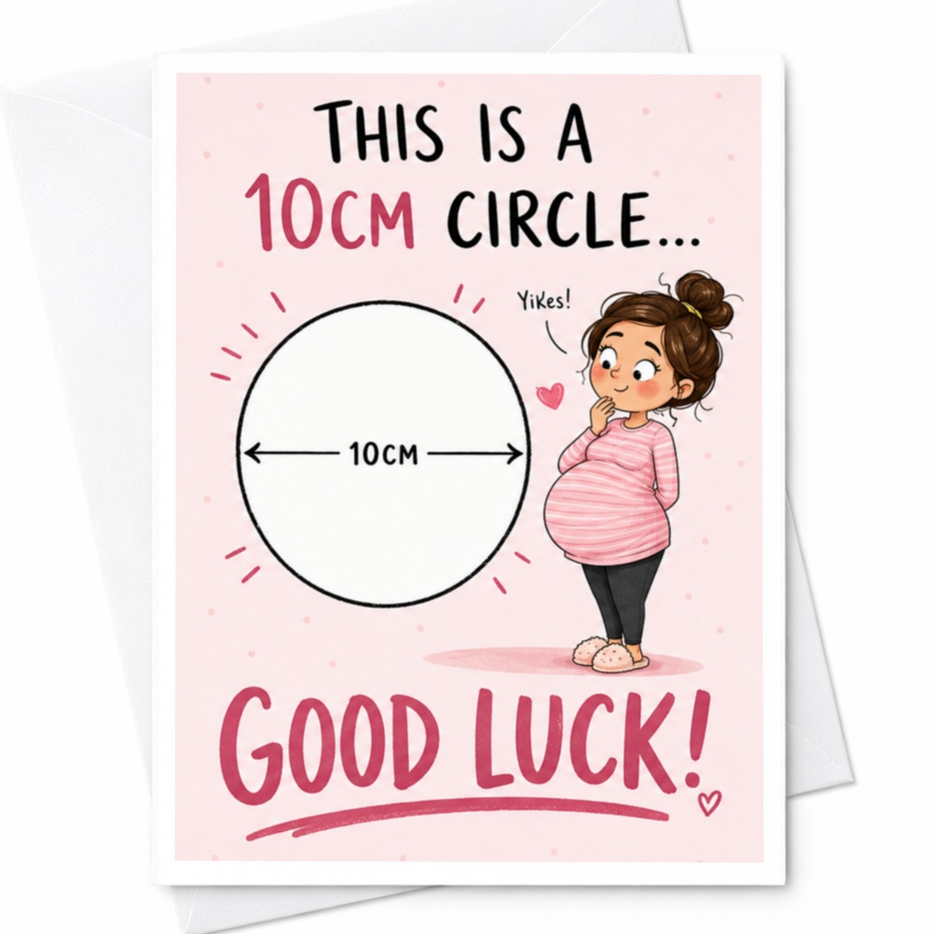 This Is A 10cm Circle... Good Luck! Funny Pregnancy Announcement Card Expecting Mom Baby Shower Greeting Card Cute C3976