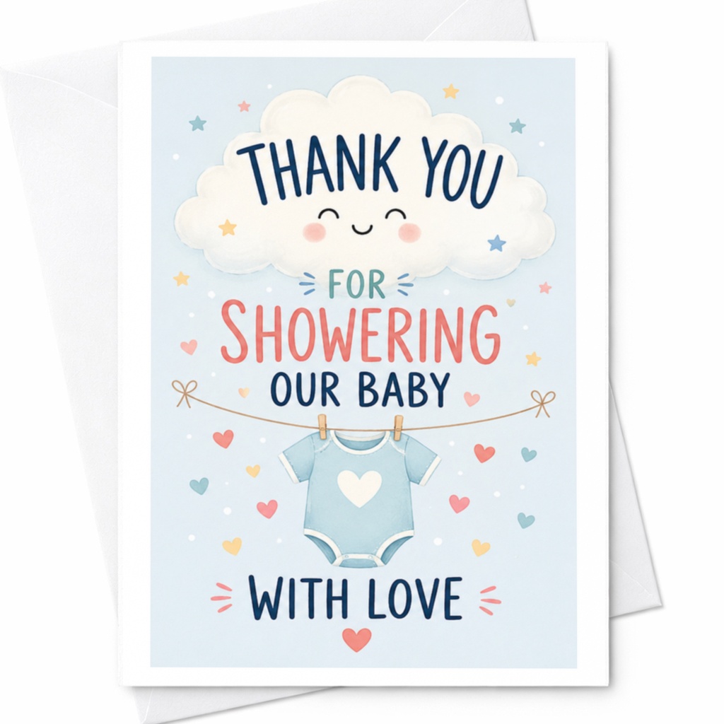 Thank You For Showering Our Baby With Love Baby Shower Thank You Card Cute Cloud For New Parents Sweet Appreciation Card C3972