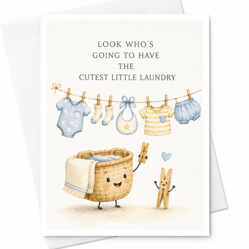 Look Who's Going To Have The Cutest Little Laundry New Baby Card Cute Baby Shower Greeting Card For New Parents Adorable Baby Clot C3975