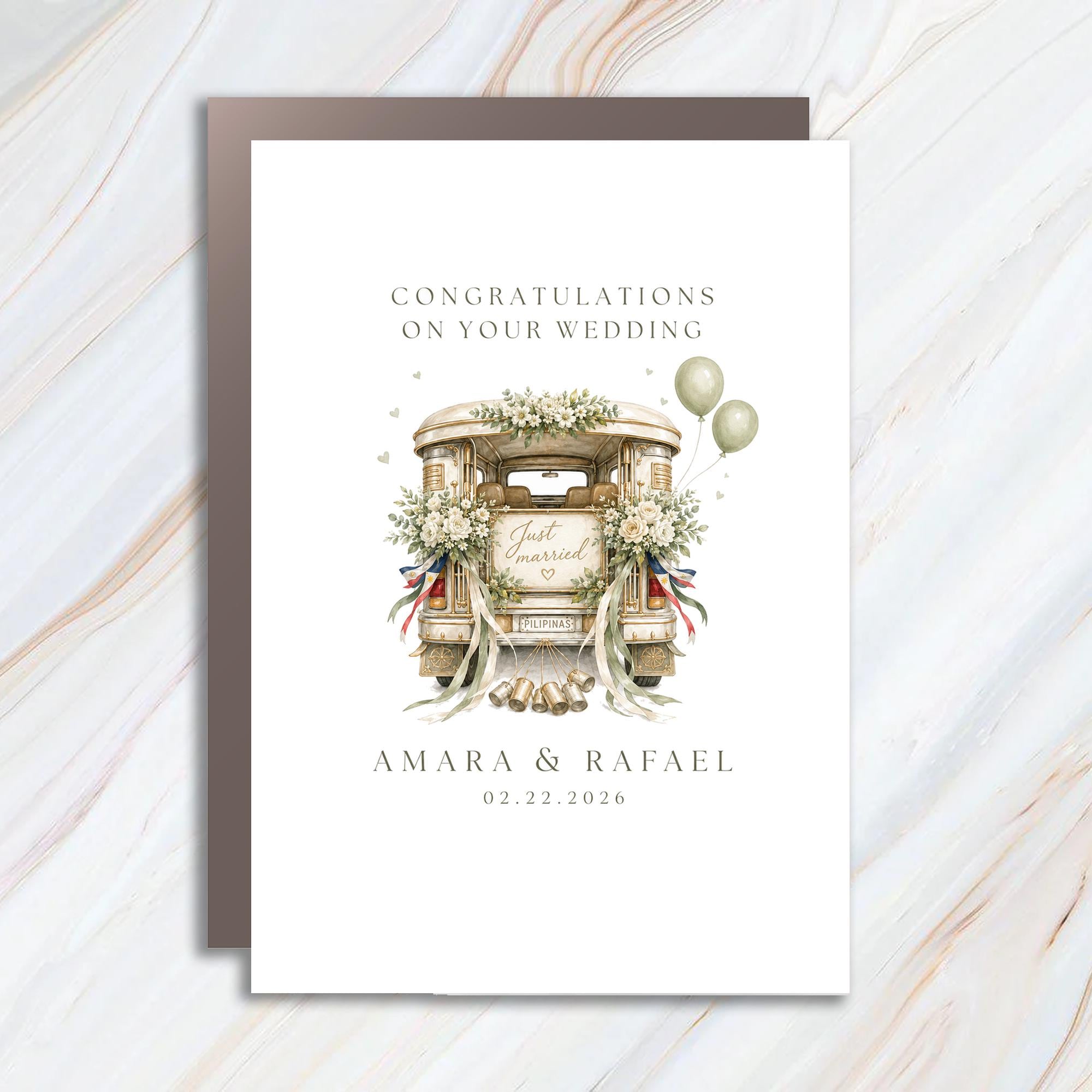 Personalized Congratulations On Your Wedding Vintage Vehicle Wedding Card Just Married Floral For Couple Romantic Celebration WC103