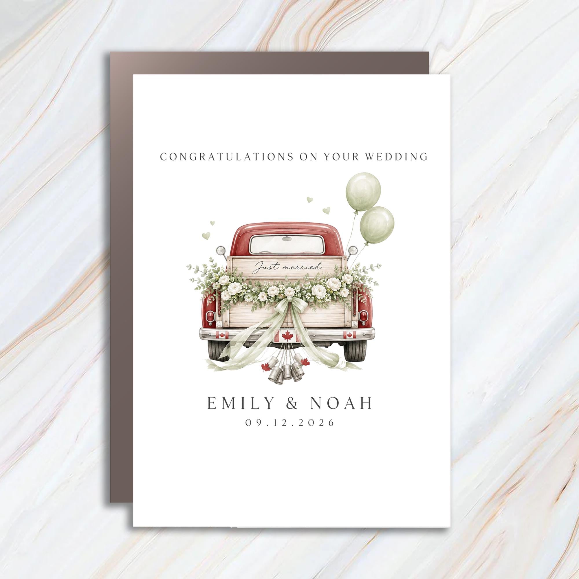 Congratulations On Your Wedding Vintage Truck Wedding Card Just Married Floral For Couple Romantic Celebration WC105