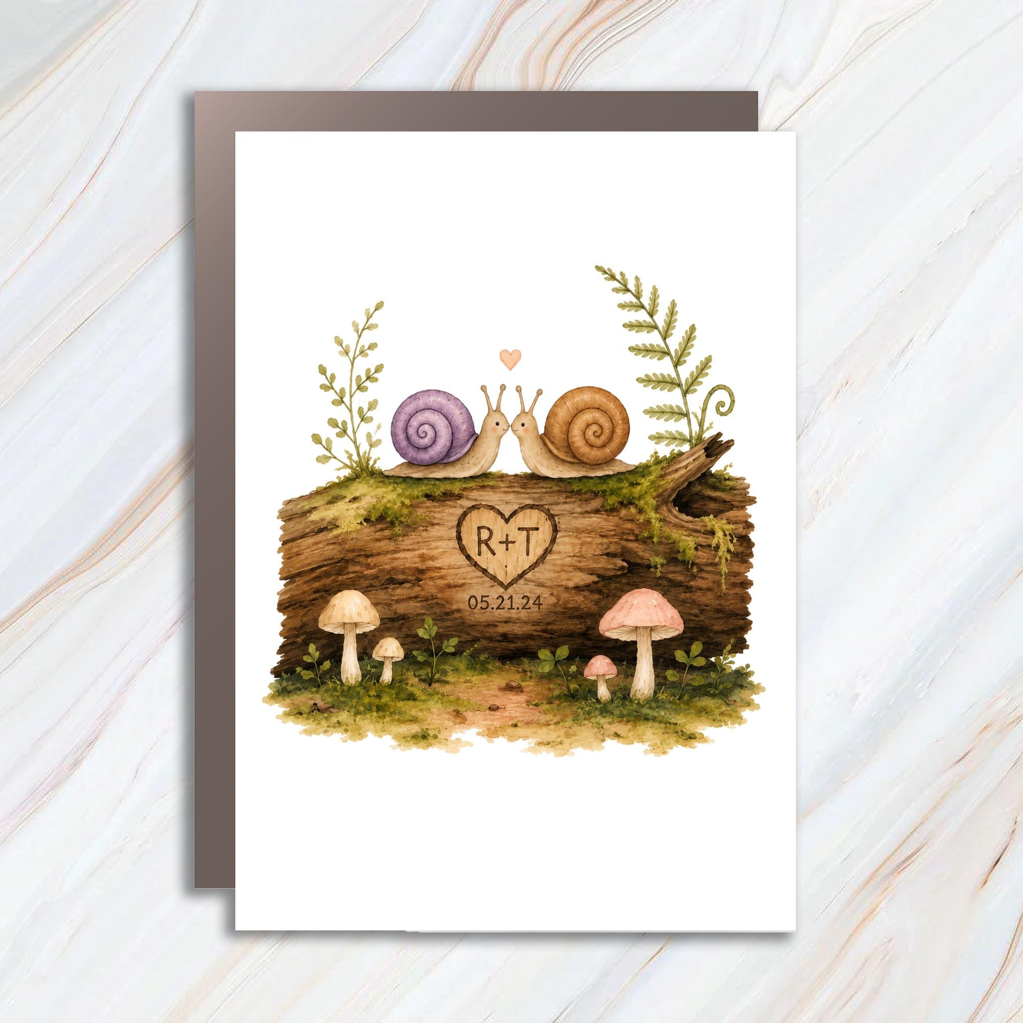 Custom Wedding Card Snail Couple Personalized Engagement Anniversary For Newlyweds Cute Nature Theme WC98