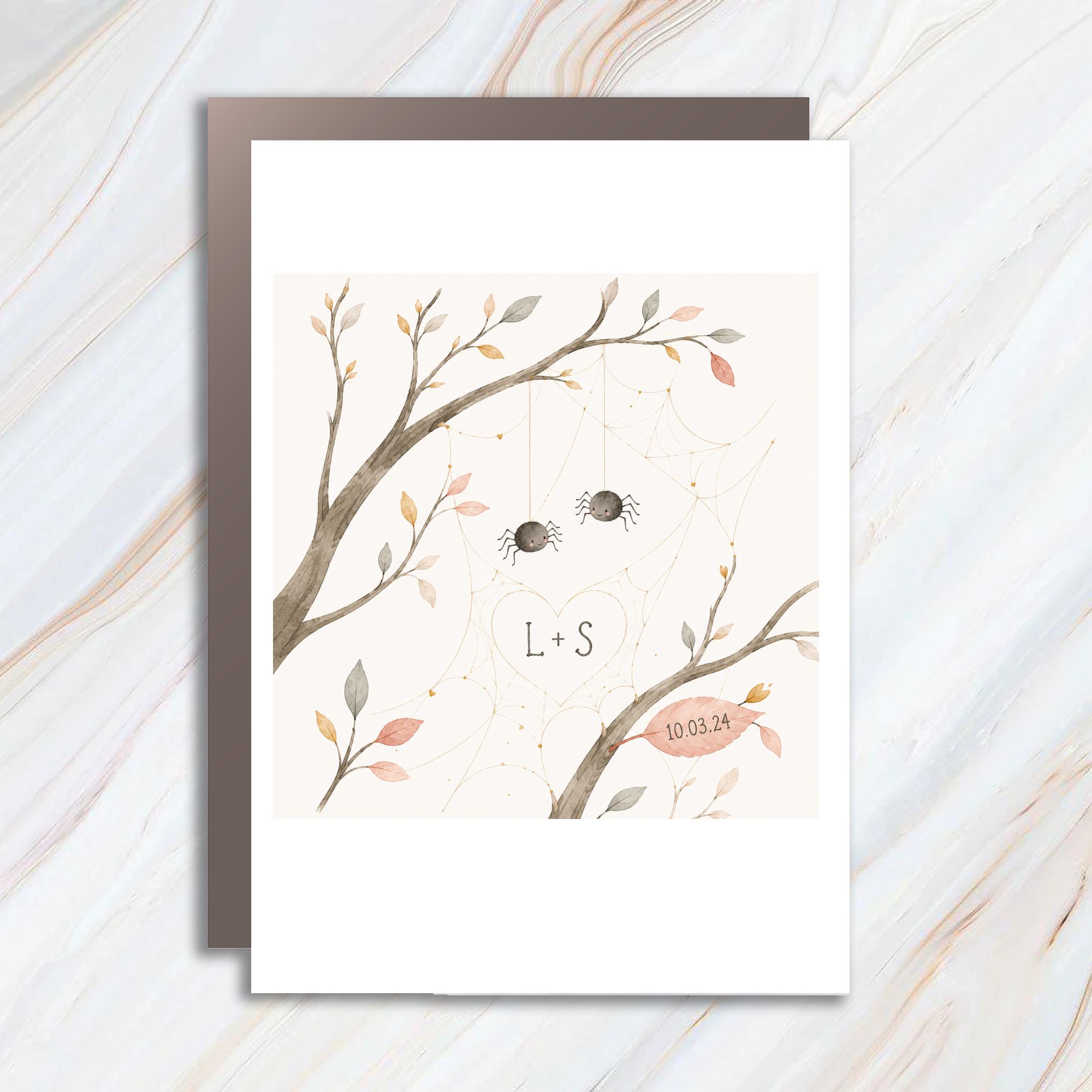 Custom Wedding Card Personalized Initials Romantic Spider Web Anniversary Card For Couple Cute Nature Theme WC101