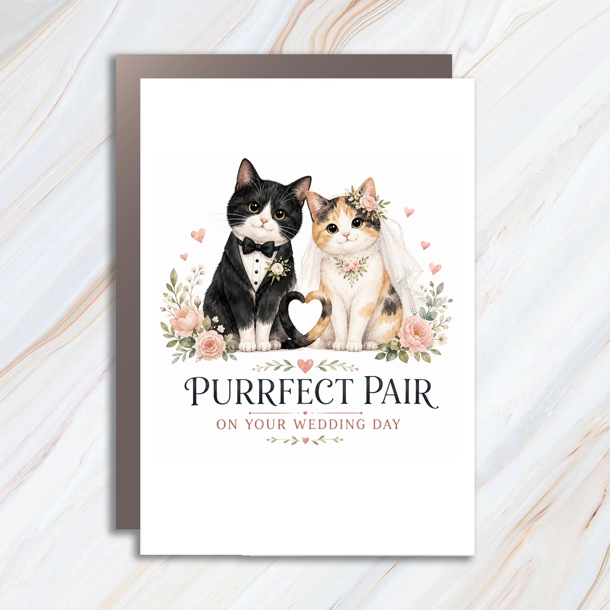 Purrfect Pair On Your Wedding Day Cute Wedding Card Cats In Love For Couple Romantic Animal Lover Anniversary Card WC107