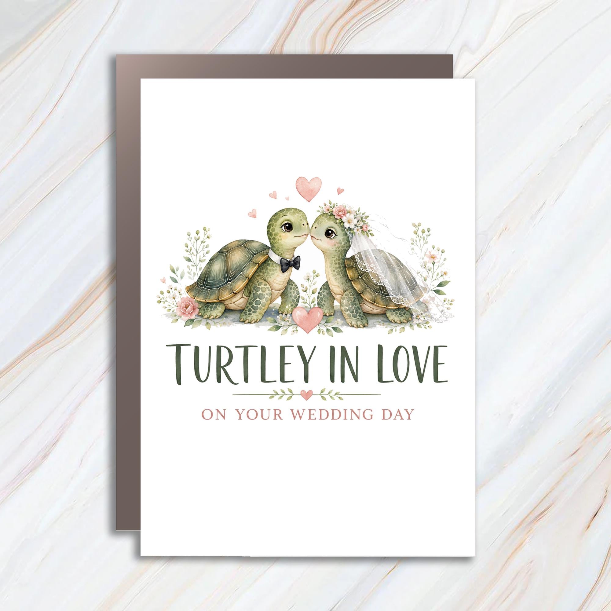 Turtley In Love On Your Wedding Day Wedding Card Cute Turtle Couple Floral Romantic Greeting Card For Newlyweds WC108