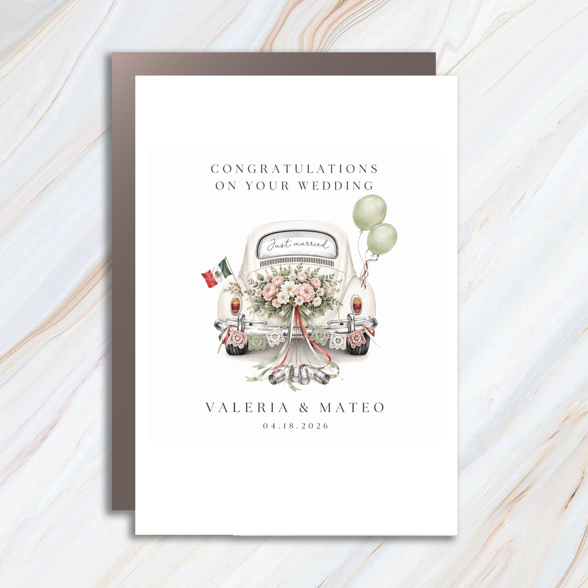 Congratulations On Your Wedding Wedding Card Just Married Vintage Car Floral For Couple Romantic Celebration WC106