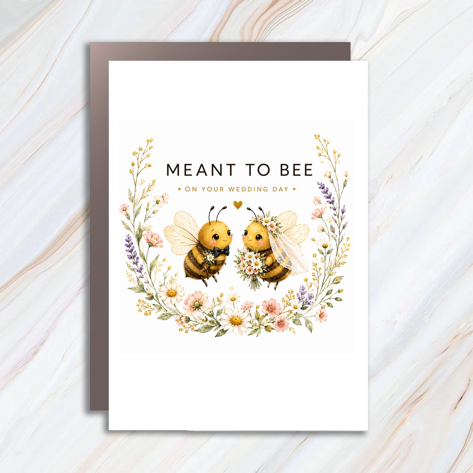 Meant To Bee On Your Wedding Day Cute Wedding Card For Couple Romantic Bee Theme Floral Bride Groom Anniversary Card WC110