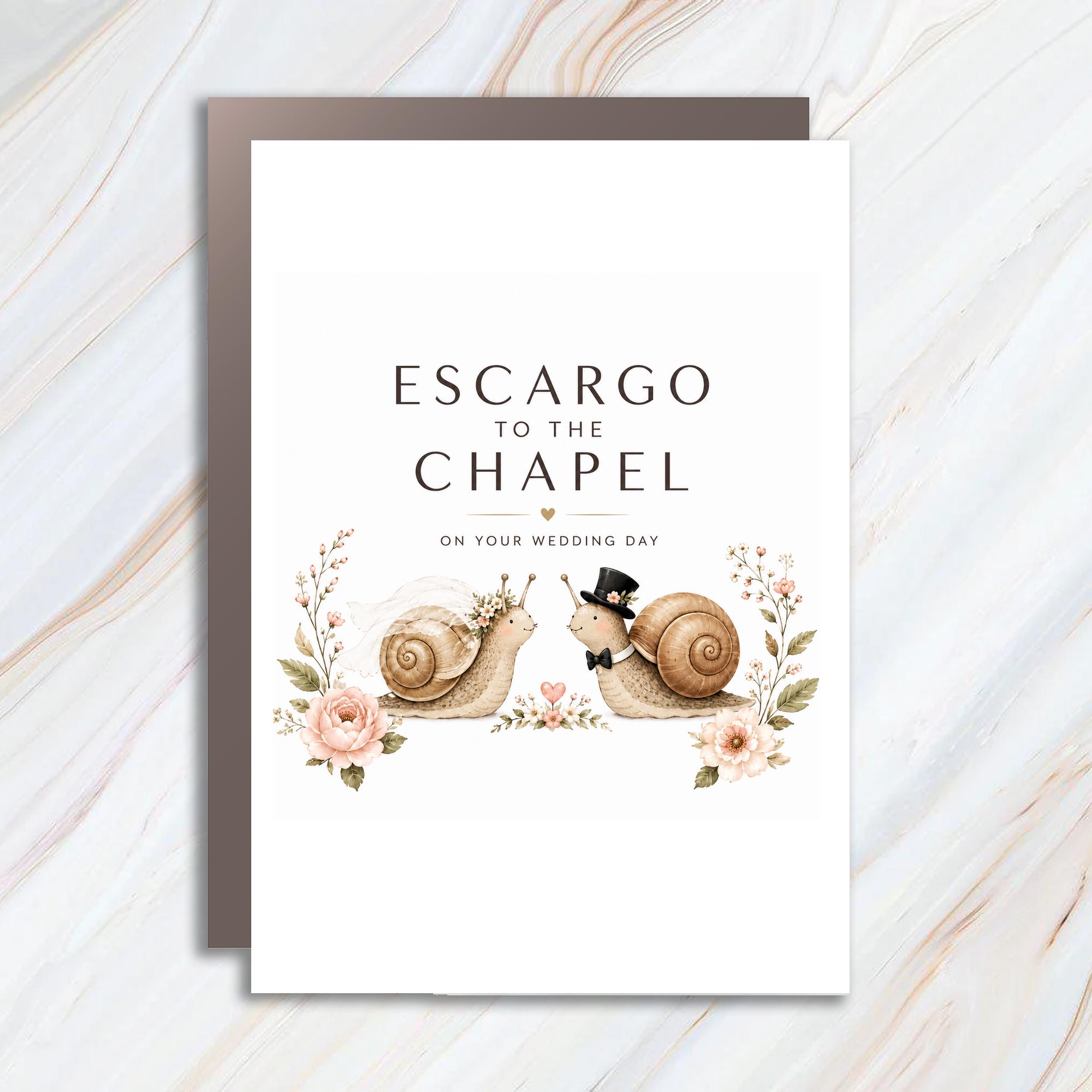 Escargo To The Chapel On Your Wedding Day Cute Wedding Card Snail Couple Romantic Greeting Card For Newlyweds Floral WC111