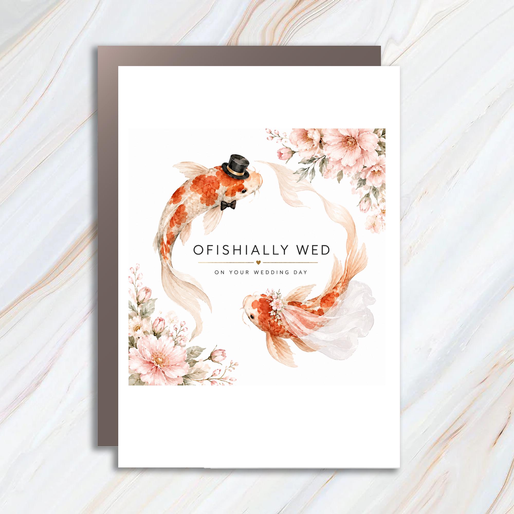 Ofishially Wed On Your Wedding Day Wedding Card Cute Koi Fish For Couple Romantic Floral Greeting Card WC109