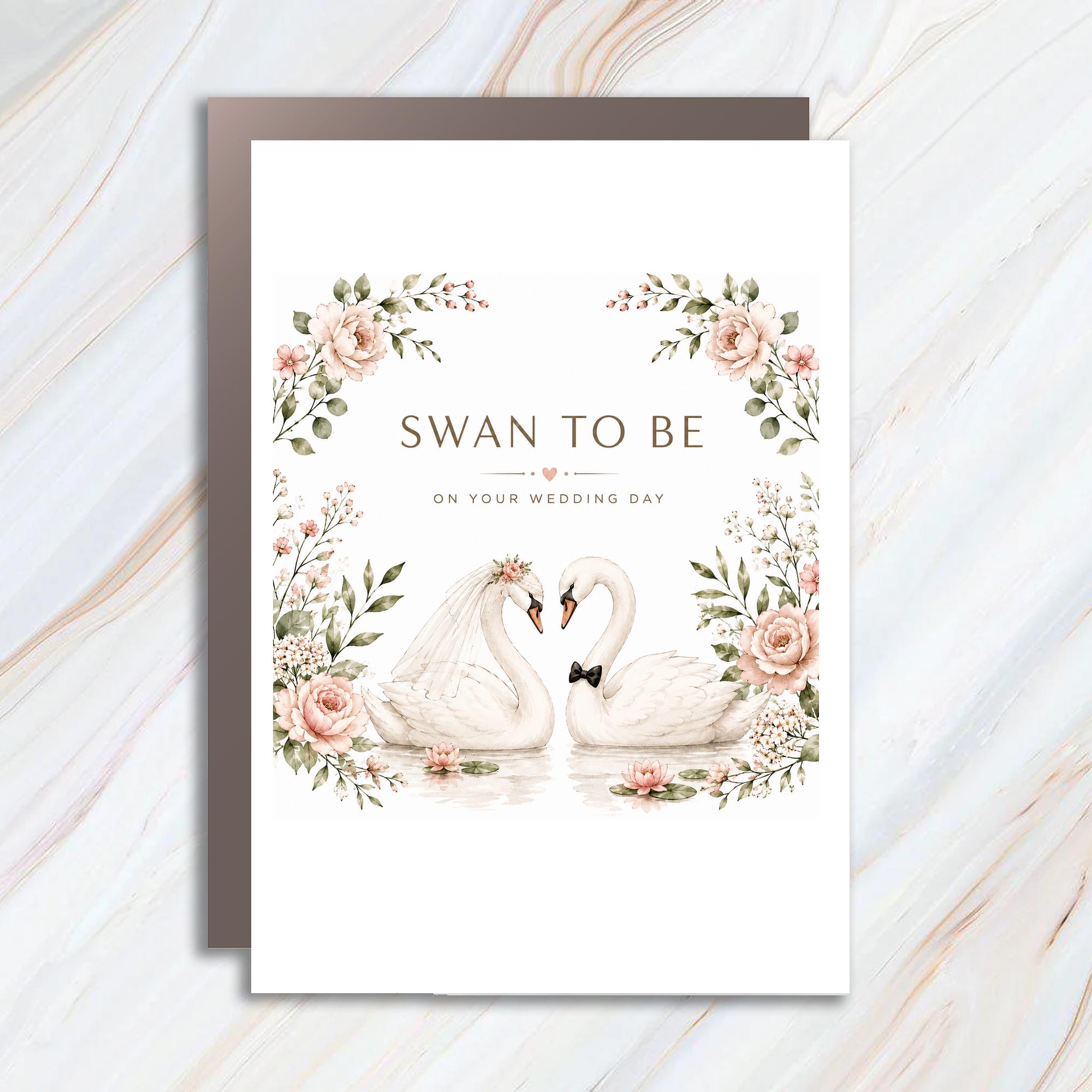 Swan To Be On Your Wedding Day Wedding Card Romantic Swans Floral For Couple Bride Groom Elegant Greeting Card WC113