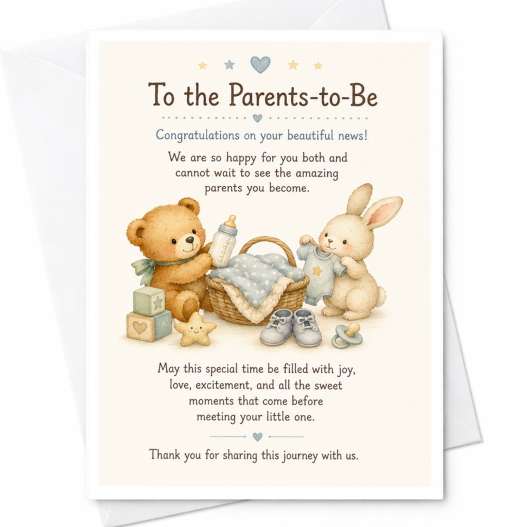 To The Parents-To-Be Congratulations On Your Beautiful News! Baby Shower Card Cute Bear Bunny New Parents Greeting Card C3984