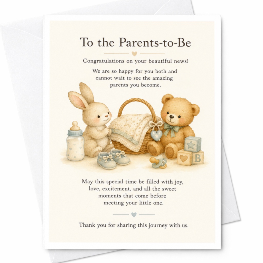 To The Parents-To-Be Congratulations On Your Beautiful News! Baby Shower Card Cute Bunny Bear New Parents Greeting Card C3985