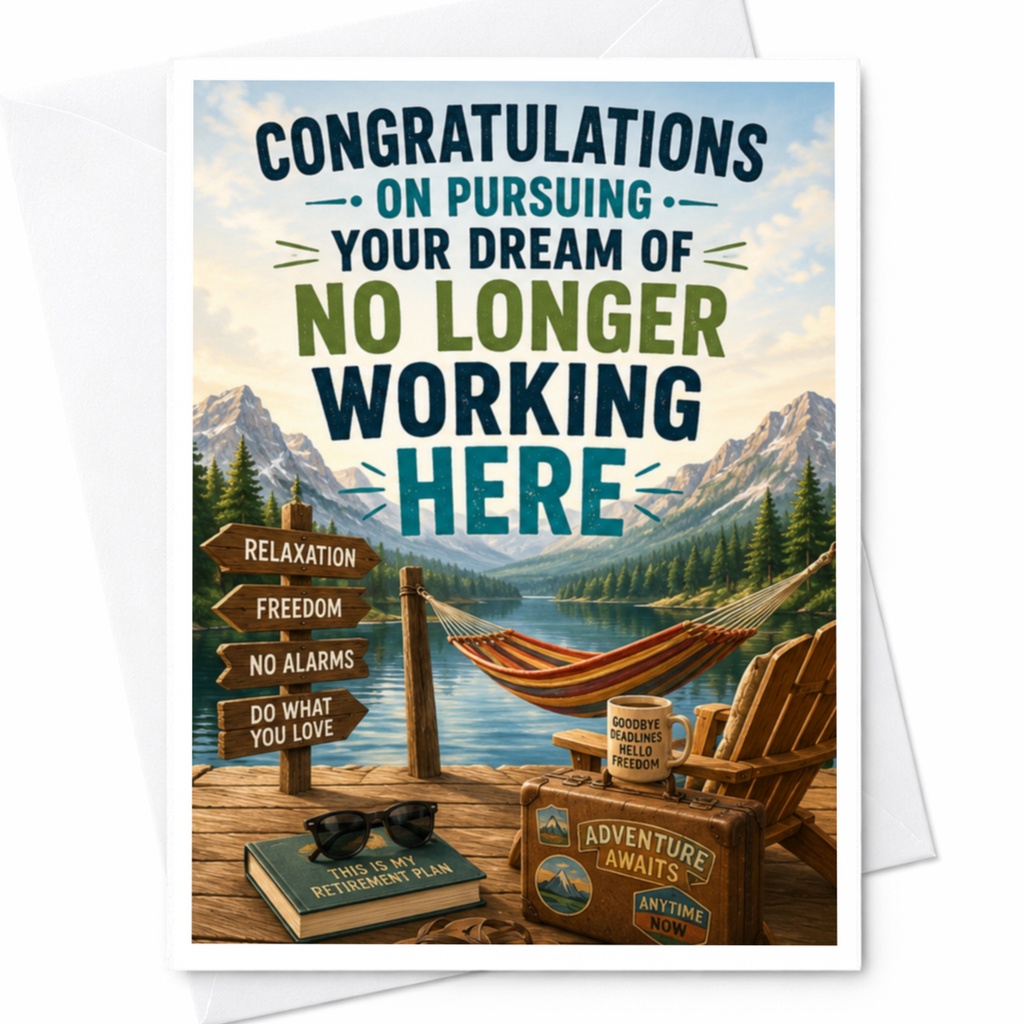 Congratulations On Pursuing Your Dream Of No Longer Working Here Funny Retirement Card Relaxation Freedom Adventure C3990