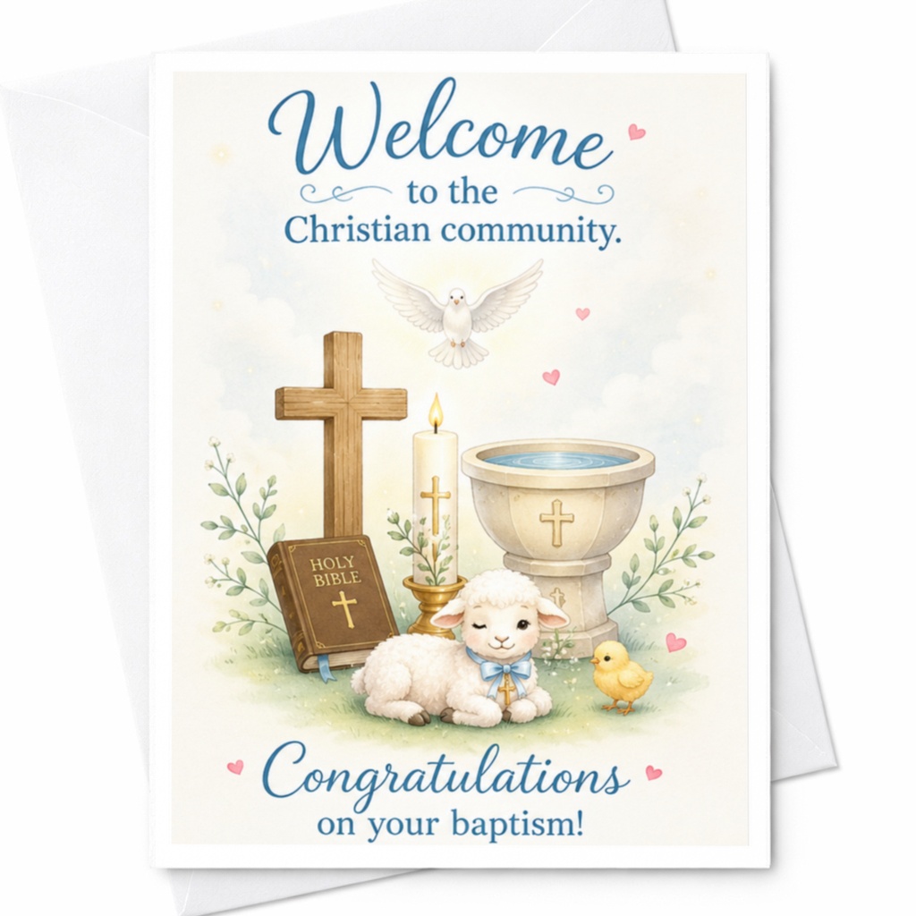 Welcome To The Christian Community. Congratulations On Your Baptism! Baptism Card Religious Greeting Card For Baby Boy Girl C4016
