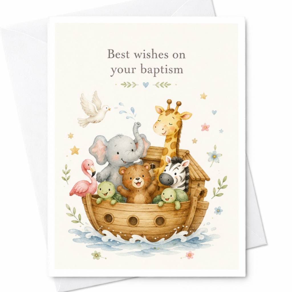 Best Wishes On Your Baptism Card Cute Animal Boat Baptism Greeting Card For Baby Boy Girl Religious Celebration C4020