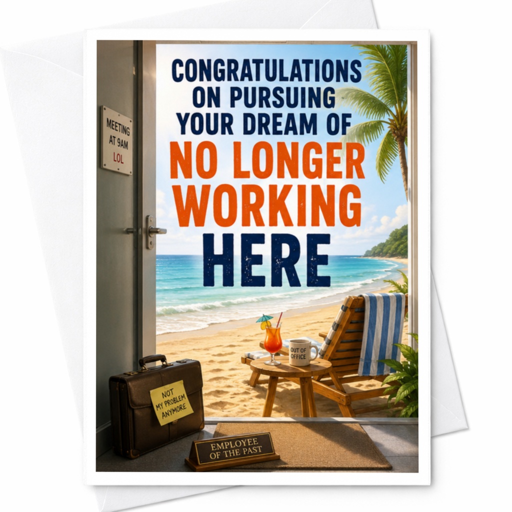 Congratulations On Pursuing Your Dream Of No Longer Working Here Funny Retirement Card Beach Scene Farewell Card For Cowo C3991