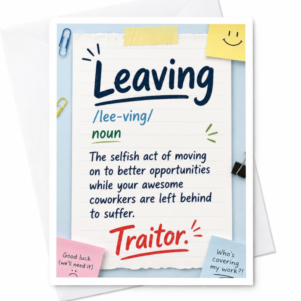 Leaving Definition Funny Farewell Card Goodbye Card For Coworker Office Going Away Card Traitor Joke C4012