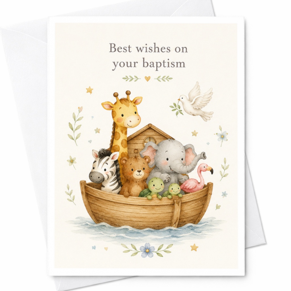 Best Wishes On Your Baptism Card Cute Animal Boat Baptism Greeting Card For Baby Boy Girl Religious Celebration C4021