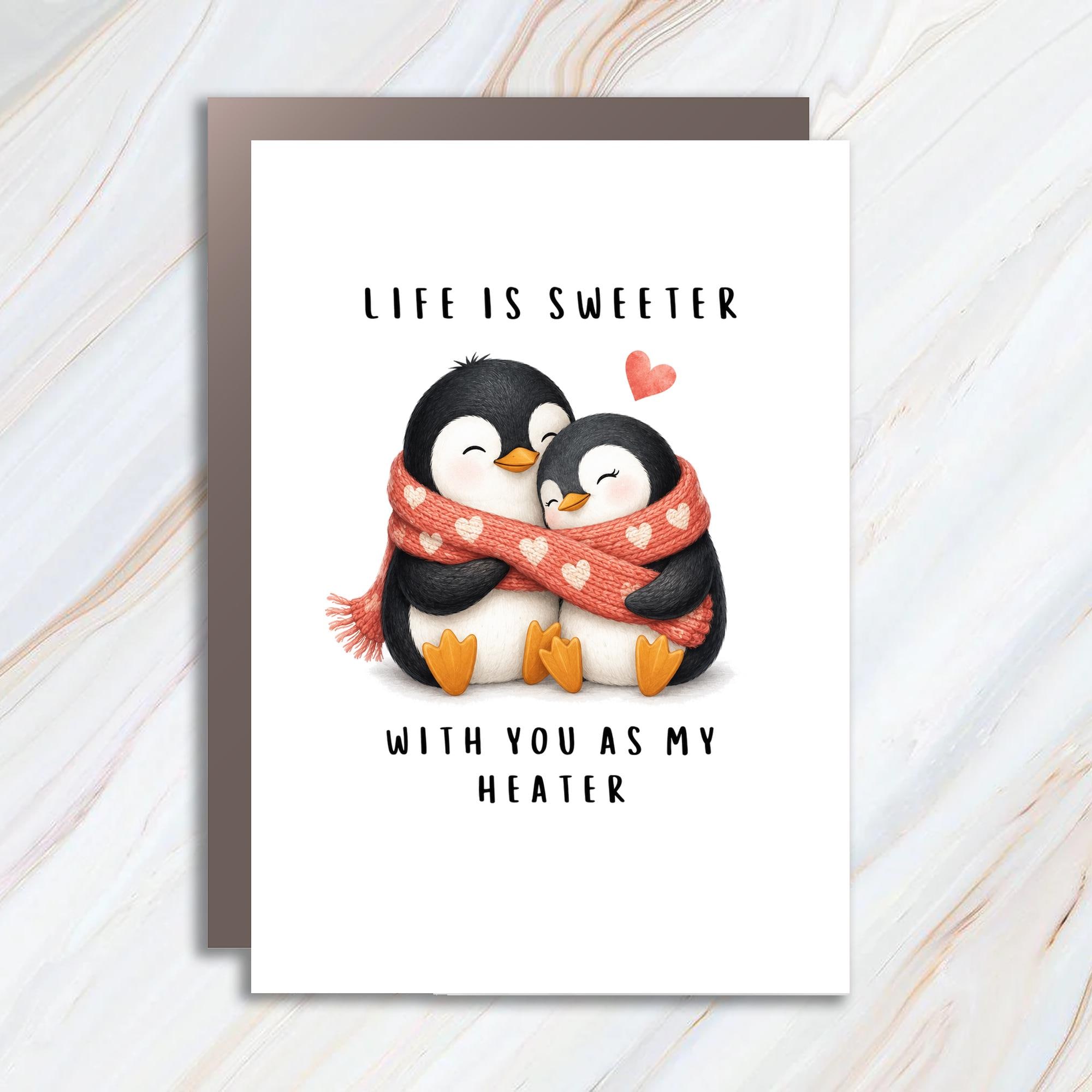 Life Is Sweeter With You As My Heater Cute Penguin Love Card Romantic Greeting Card For Couple Anniversary Card BC143