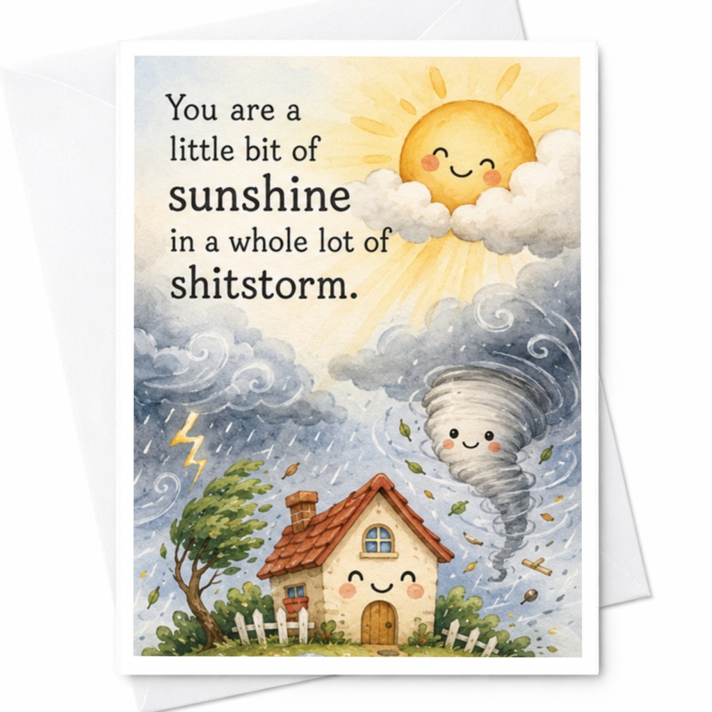 You Are A Little Bit Of Sunshine In A Whole Lot Of Shitstorm Funny Thank You Card Cute Sunshine Storm Illustration Friendship C4026