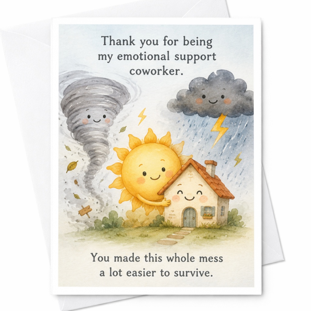 Thank You For Being My Emotional Support Coworker Cute Thank You Card For Colleague Appreciation Funny Work Friendship Card C4029