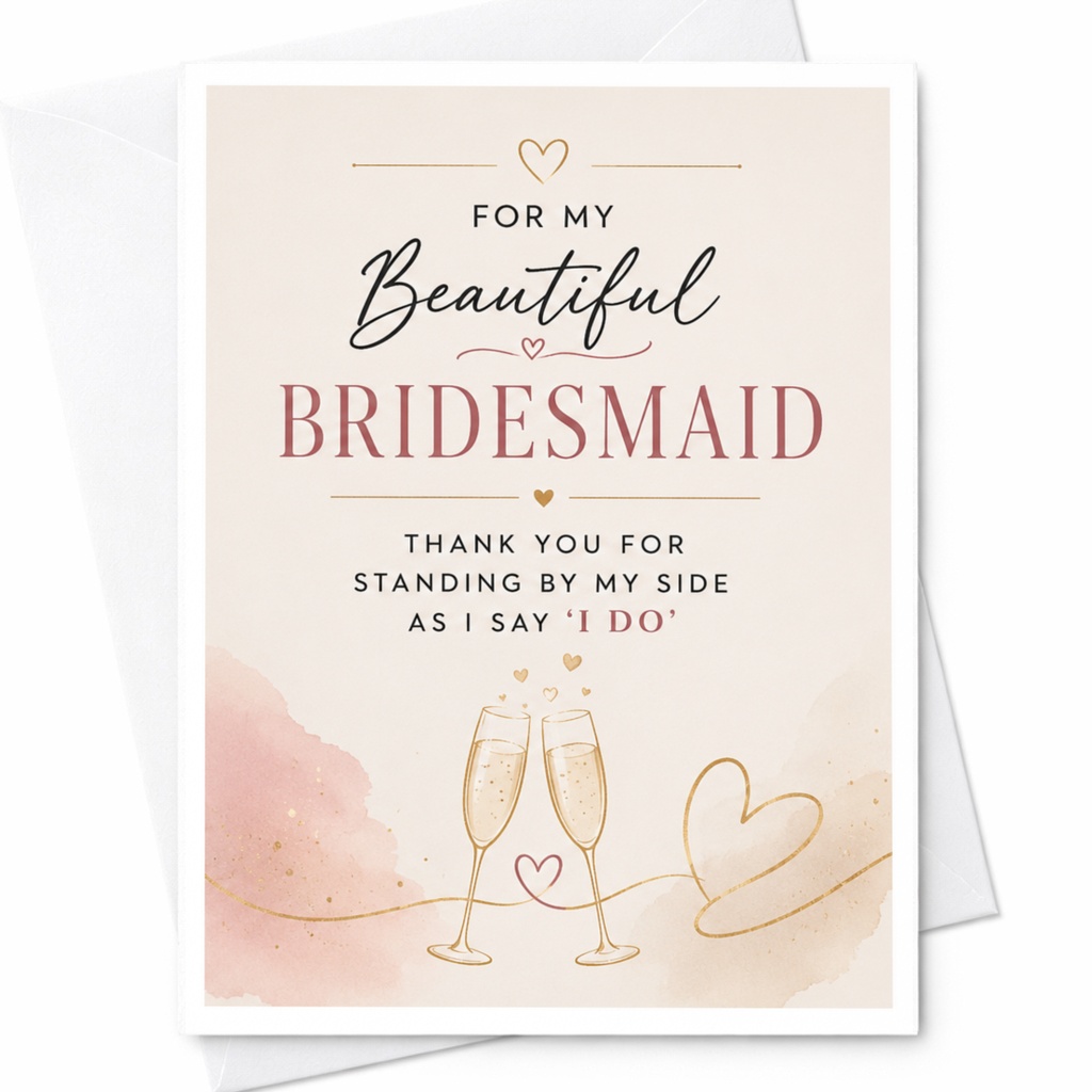 For My Beautiful Bridesmaid Wedding Card Thank You For Standing By My Side Bridesmaid Appreciation Cute Champagne Glasses C4030