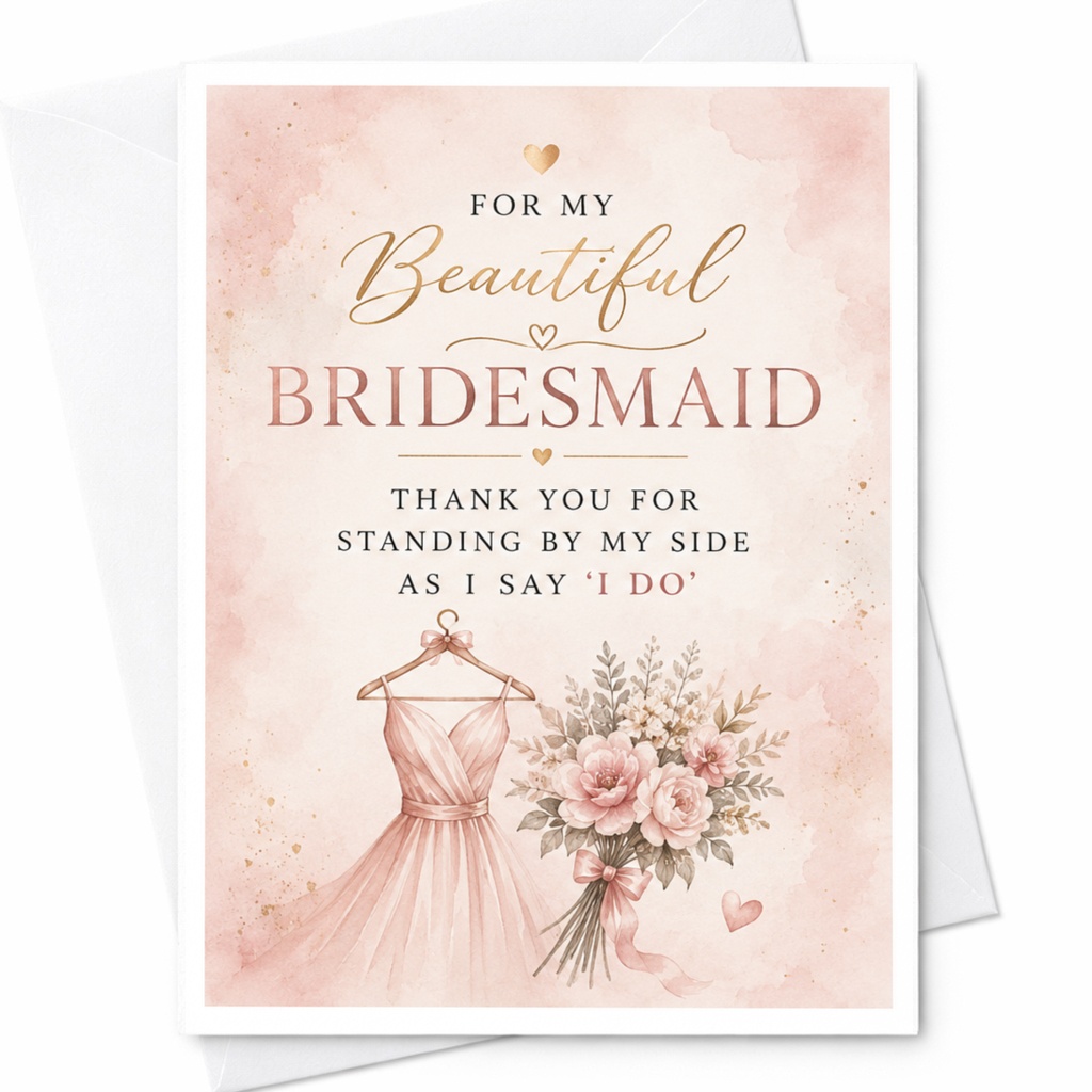 For My Beautiful Bridesmaid Thank You Card Wedding Bridesmaid Appreciation Floral Dress Bridal Party Card C4031