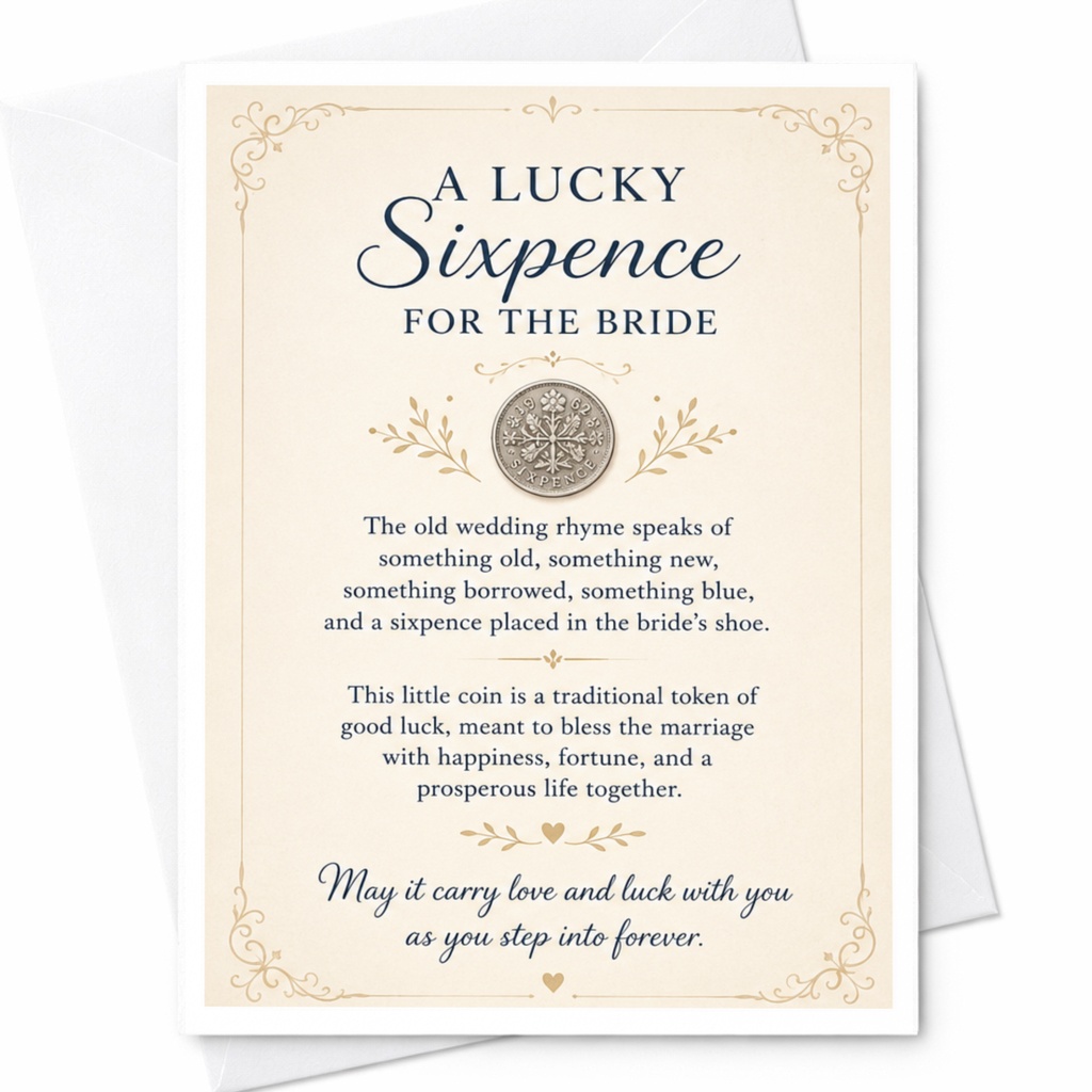 A Lucky Sixpence For The Bride Wedding Card Good Luck Bride Traditional Token Marriage Blessing Greeting Card C4038