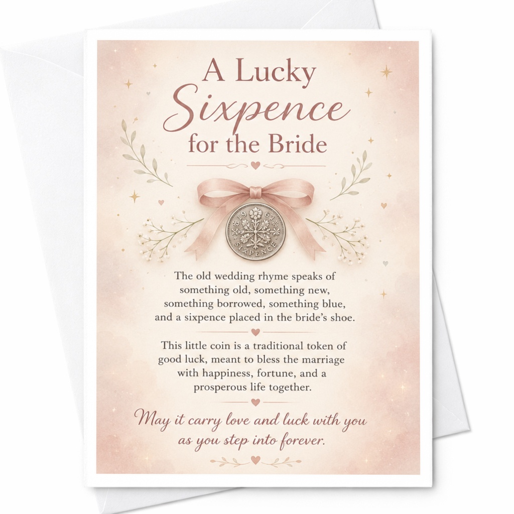 A Lucky Sixpence For The Bride Wedding Card Good Luck Bride Card Traditional Token Marriage Blessing Greeting Card C4039