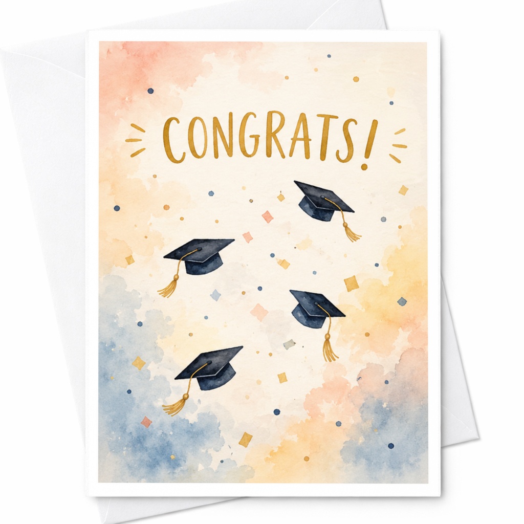 Congrats! Graduation Card Watercolor High School College Grad Cap Celebration Card For Graduate Congrats Card C4050