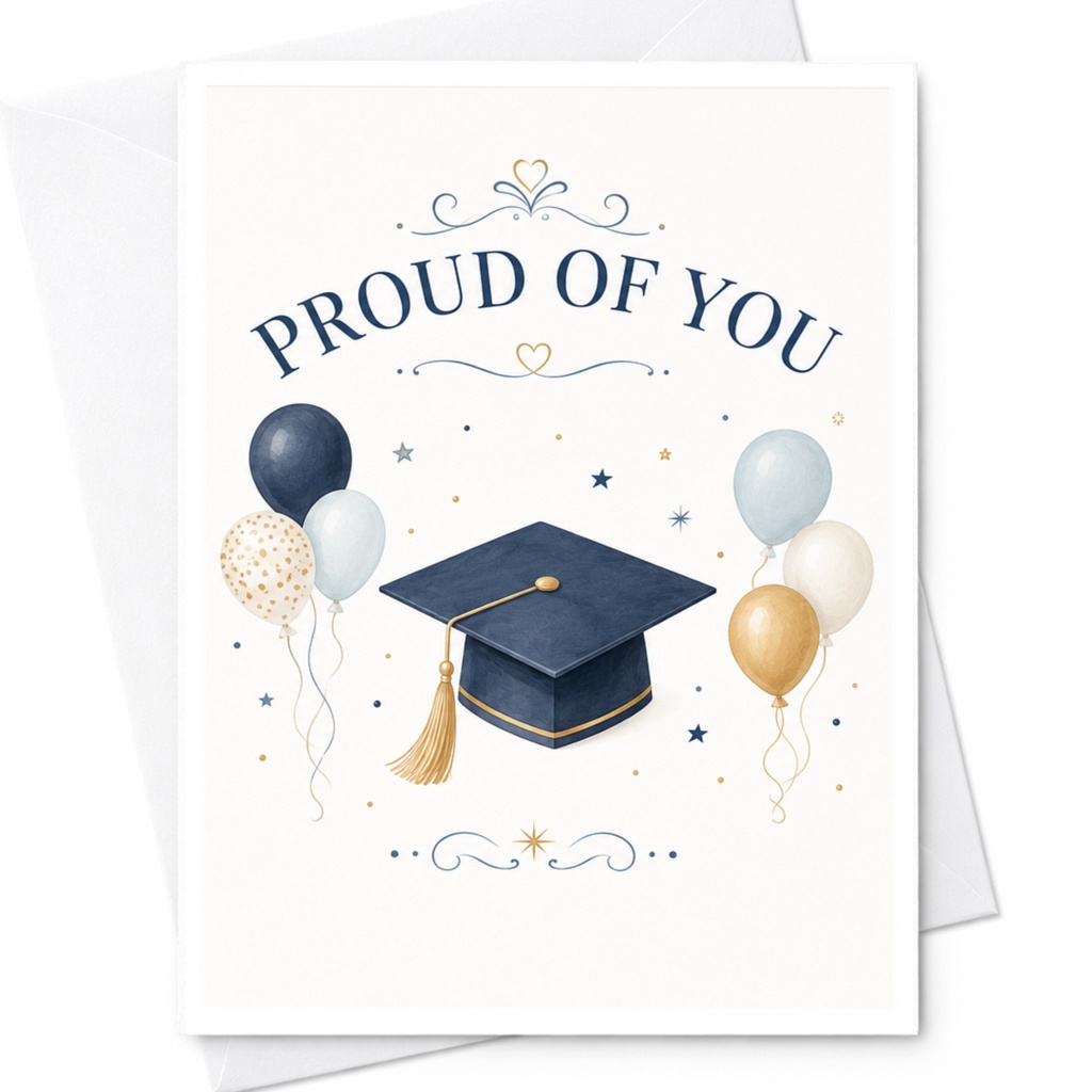 Proud Of You Graduation Card Festive Cap And Balloons For Graduate Student Celebration Congrats Achievement C4053