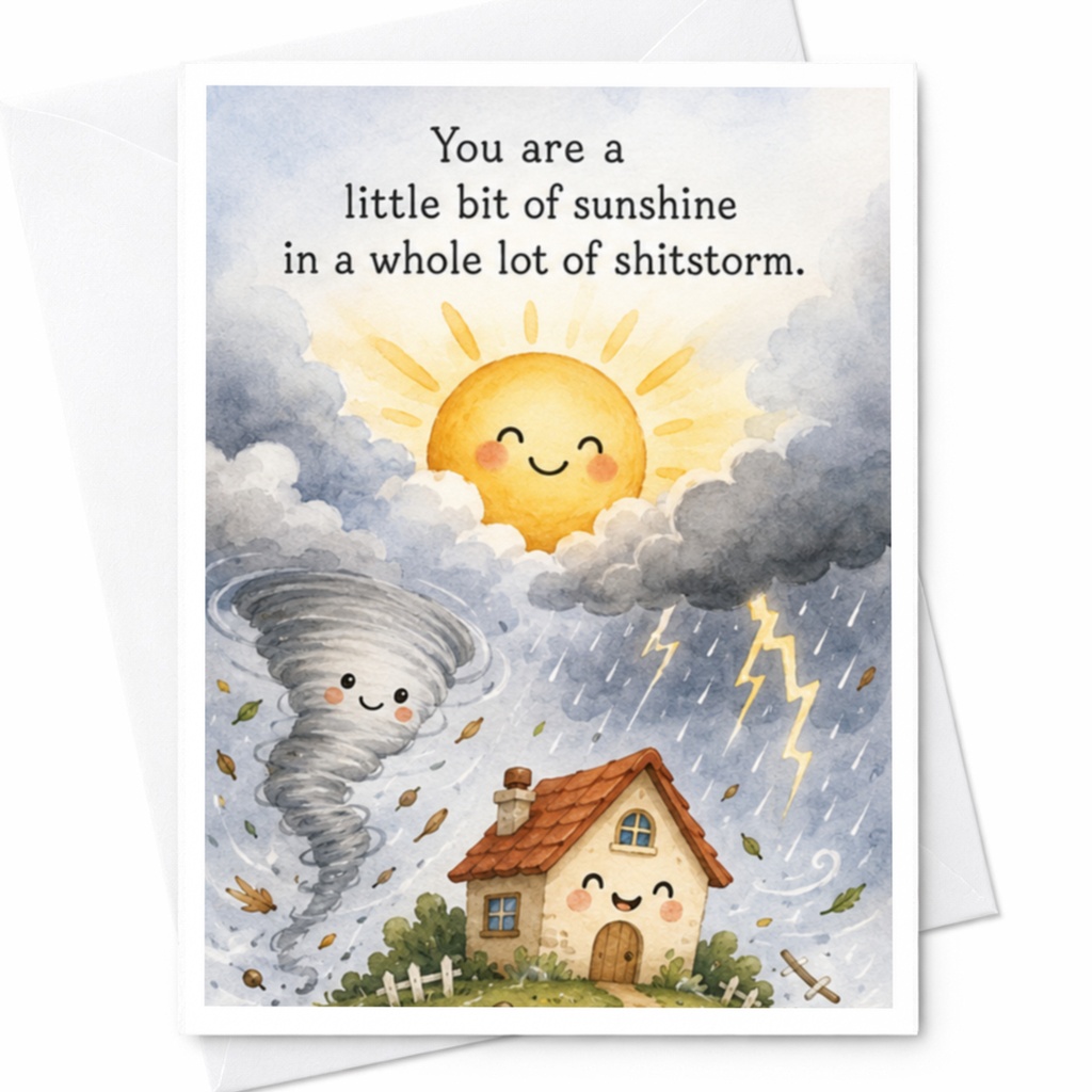 You Are A Little Bit Of Sunshine In A Whole Lot Of Shitstorm Funny Thank You Card Cute Sunshine Storm Illustration Friendship C4027