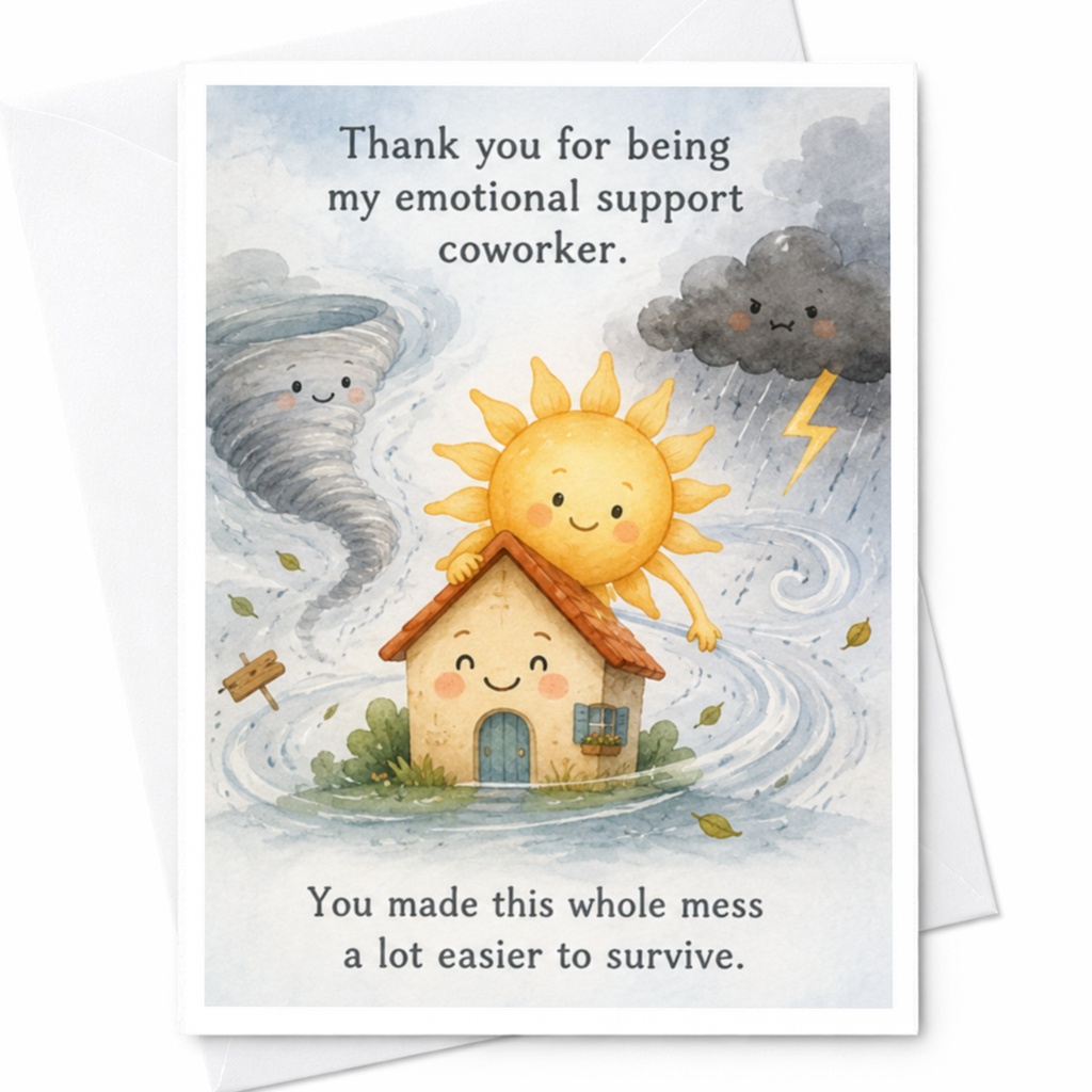 Thank You For Being My Emotional Support Coworker Funny Thank You Card Cute Sun House Gratitude Card For Colleague C4028