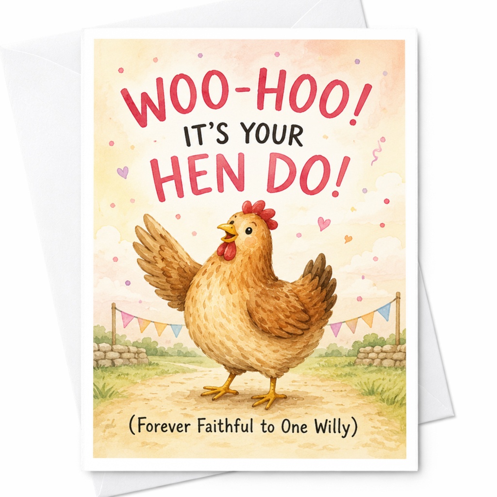 Woo-Hoo! It's Your Hen Do! Funny Hen Party Card Forever Faithful To One Willy Bachelorette Celebration Cute Chicken Card C4032