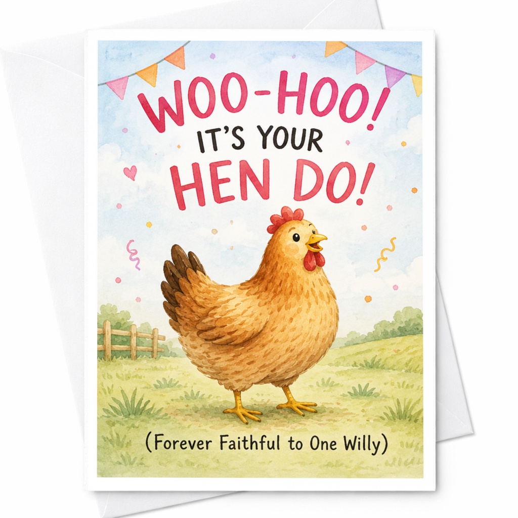 Woo-Hoo! It's Your Hen Do! Funny Hen Party Card Forever Faithful To One Willy Bachelorette Celebration Card For Bride To Be C4033