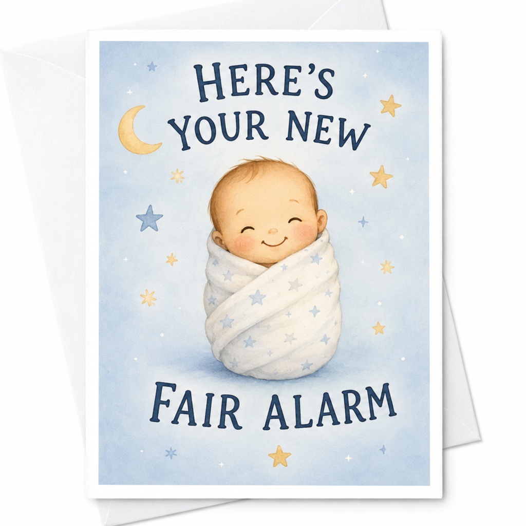 Here's Your New Fair Alarm New Baby Card Cute Baby Announcement For New Parents Adorable Baby Shower Greeting Card C4061