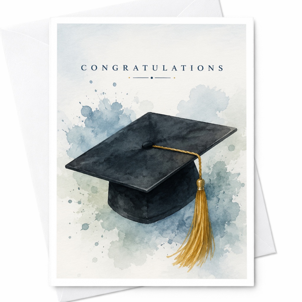 Congratulations Graduation Card Watercolor Cap For Graduate High School College University Congrats Card C4048
