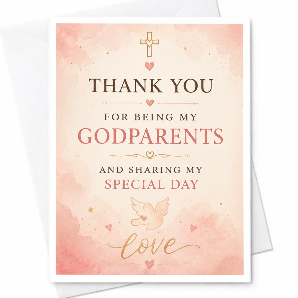 Thank You For Being My Godparents And Sharing My Special Day Baptism Thank You Card Godmother Godfather Gratitude Love C4056