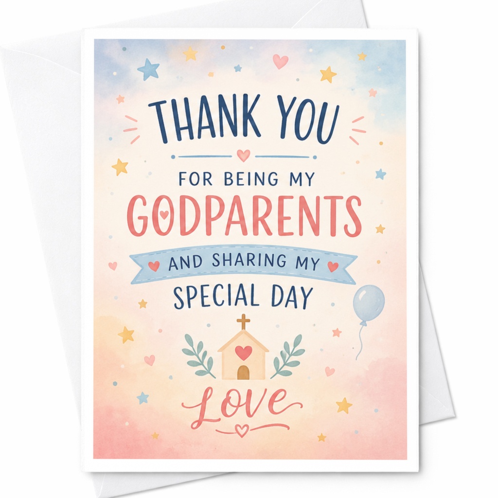 Thank You For Being My Godparents And Sharing My Special Day Thank You Card Baptism Godmother Godfather Gratitude C4057