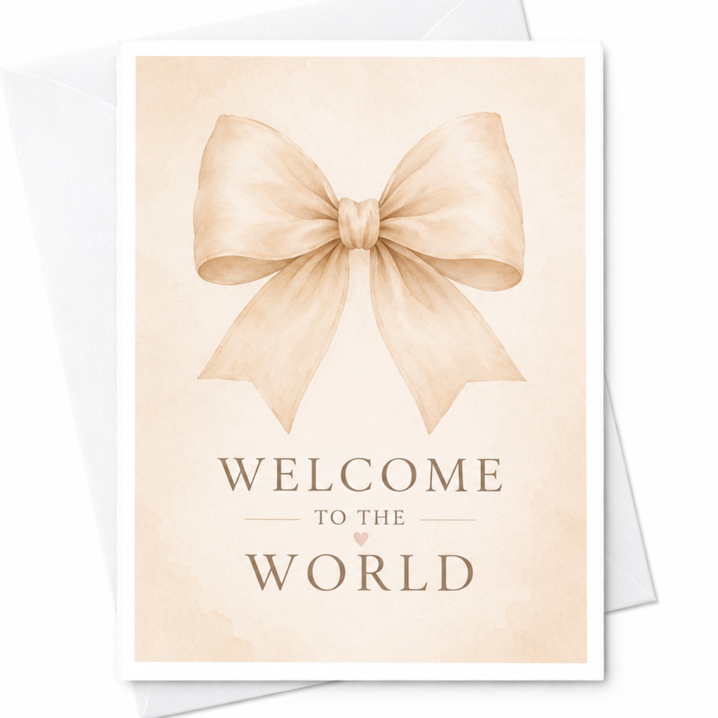 Welcome To The World Newborn Greeting Card Baby Arrival Celebration Cute Bow Welcome Baby Card For New Parents C4059